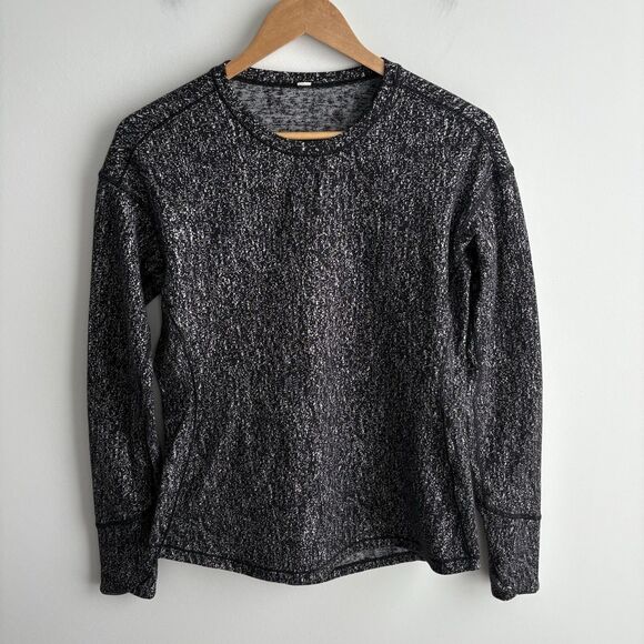 Lululemon Size 8 Top Outrun Long Sleeve Suited Print White Black Rulu Reflective - Picture 1 of 8